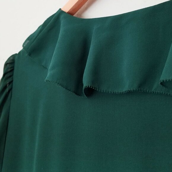 Aritzia Wilfred Millie Dress 8 Forest Green Romantic Ruffle Chiffon Maxi Slit - Picture 12 of 16